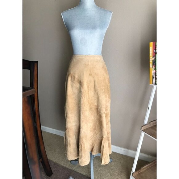 NOS 90's NWT Chico's Design Suede Leather Tan Chic Skirt - Medium - Picture 1 of 9